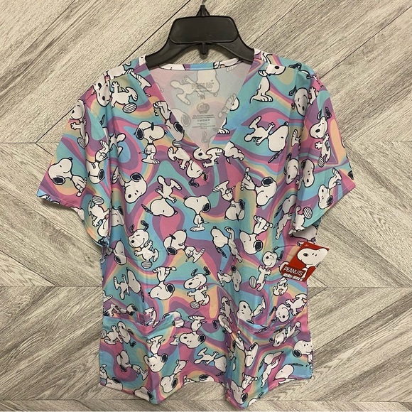 Nickelodeon | Peanuts Snoopy Cartoon Graphic Scrub Top In Blue Purple Size M NEW - Picture 8 of 11